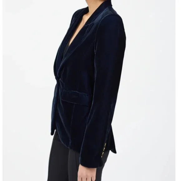 Smythe Velvet Peaked Lapel Blazer Navy Blue Size 2 - Picture 2 of 13